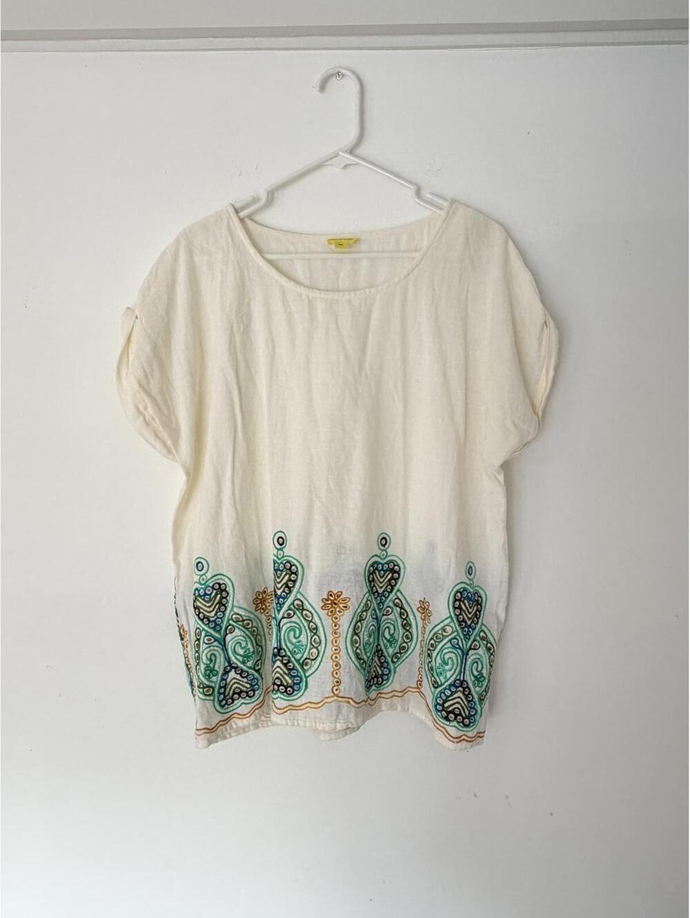 Roberta roller rabbit teal green Embroidered cotton Blouse Size M/L